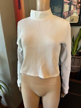 aerie Cream Waffle Mock Neck Long Sleeve Top